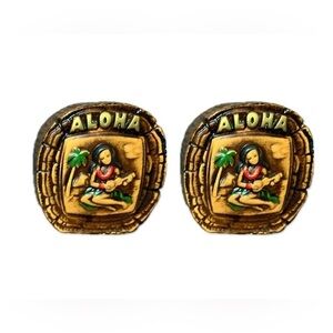 Vintage Salt & Pepper Shakers Hawaiian Aloha w/Hula Girl